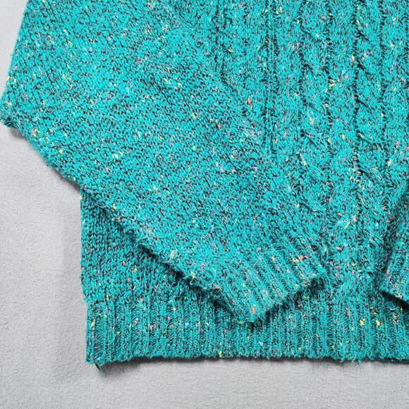 Vtg Womens Sweater XL Confetti Teal Lady Van Heusen Cable Knit Crewneck 70s 80s - Picture 6 of 8